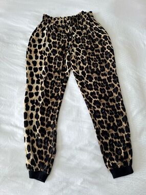 Zara Leopard Print Jogger Pants Black & Tan Small